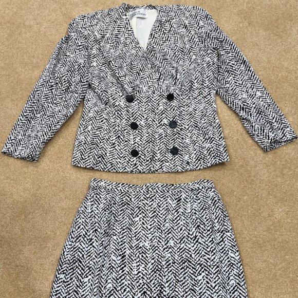Vintage George Simonton Skirt Suit Black & White Patterned - Picture 3 of 10